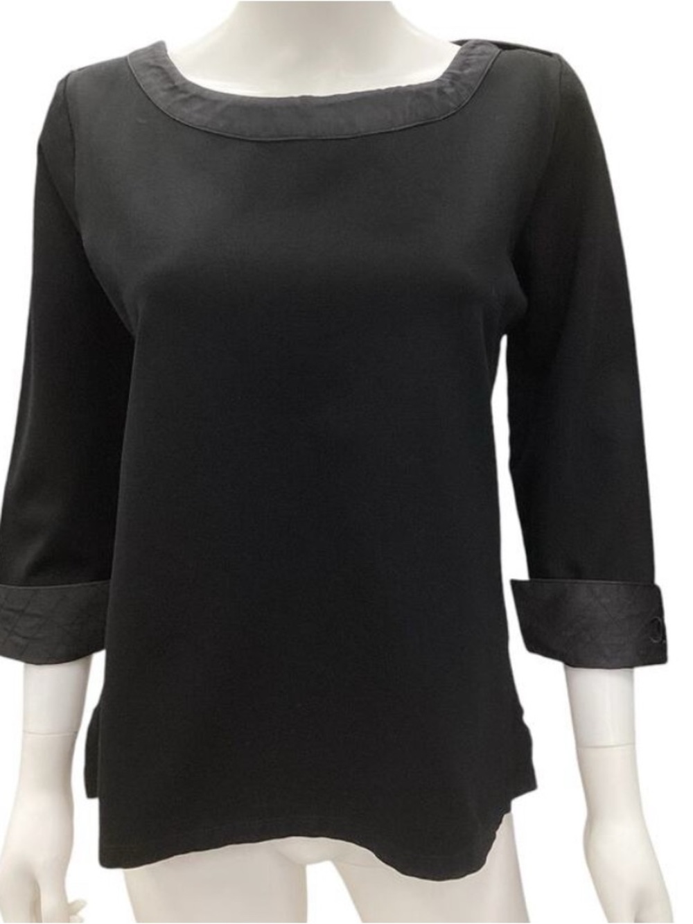 Authentic Chanel Women's Uniform Black Boatneck 3/4 Sleeve Top